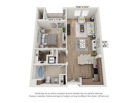 Floor plan for 1 bed, 1 bath, 759 sqft